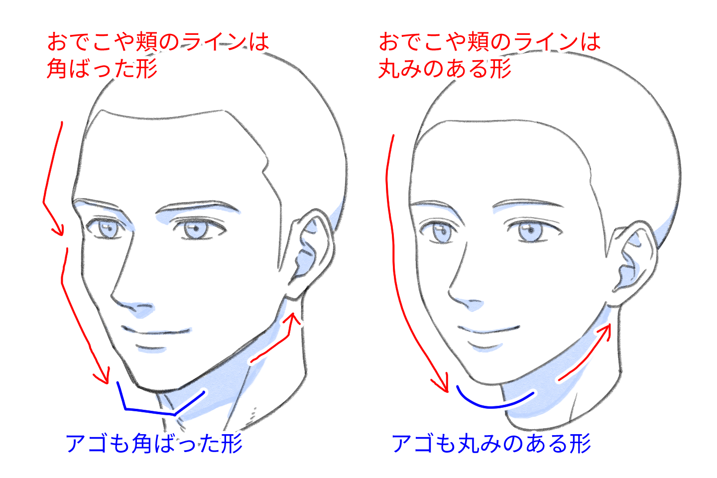 男女別の斜め顔の描き方