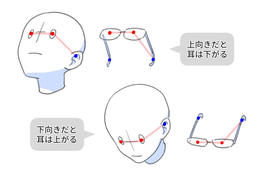 顔の角度が変わったときの目の位置