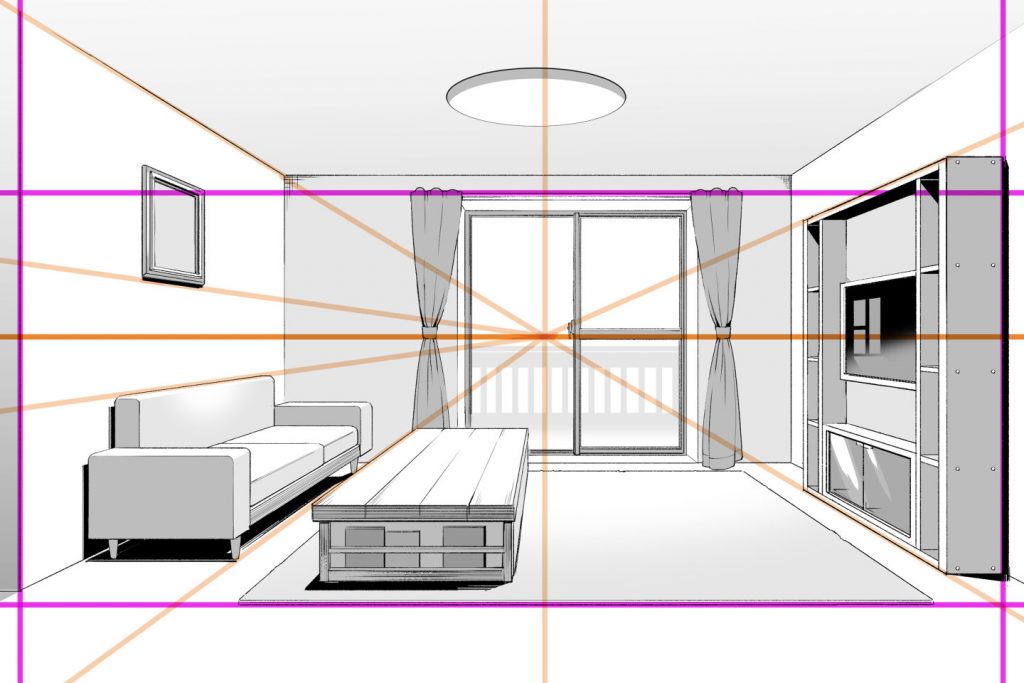 1点透視図法で描いた部屋