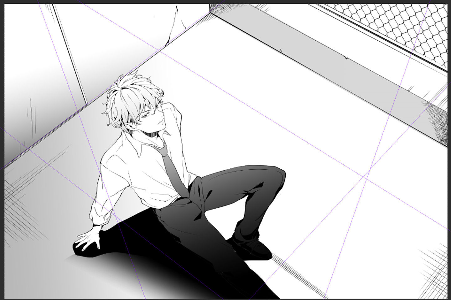 フカン視点のイケメンの絵