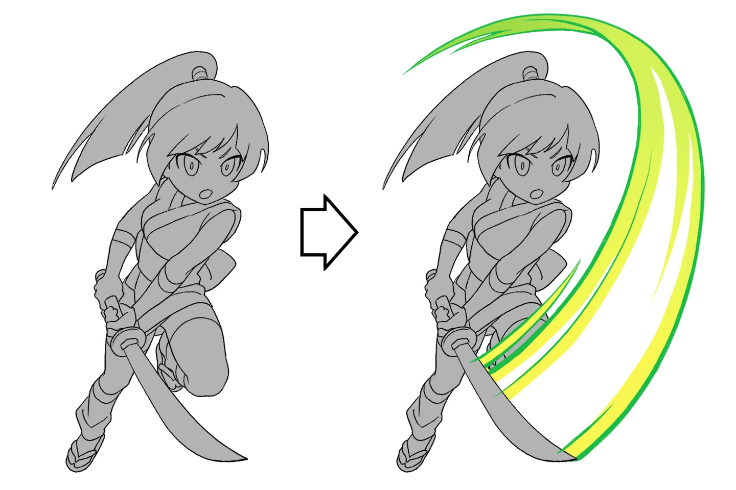 エフェクトでイラストに動きを表現した例