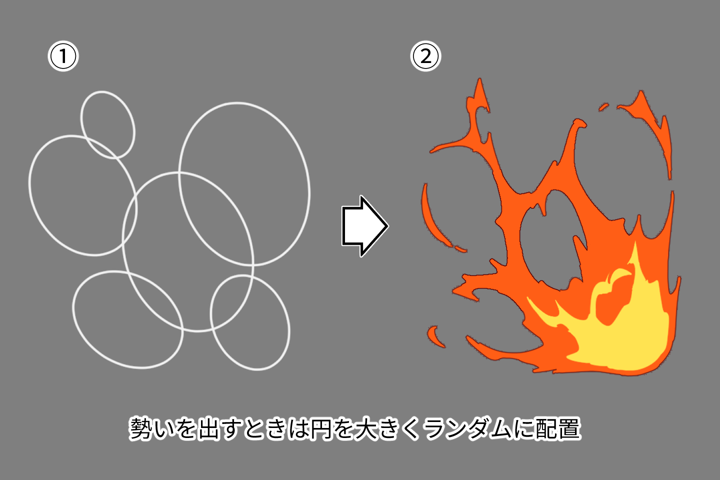 勢いのある炎を描く手順