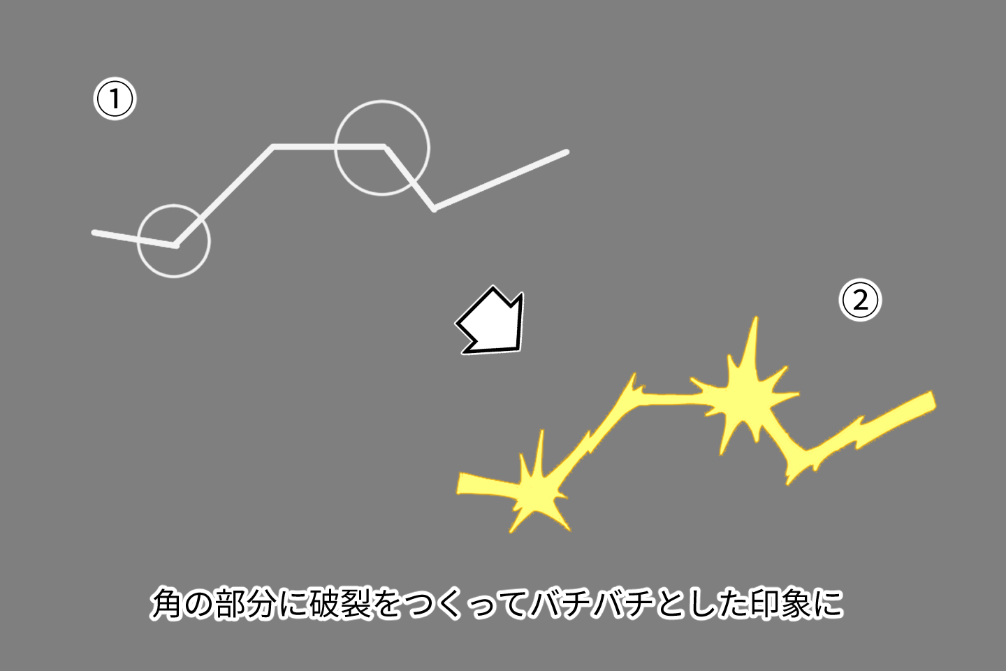 バチバチした雷エフェクトを描く手順