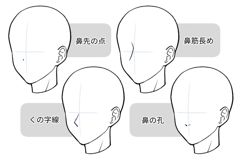 点や線で鼻を描く方法