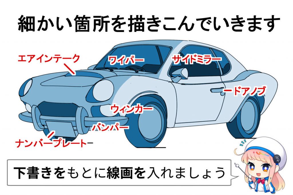 車の描き方を簡単3ステップで 失敗しない車イラストは構造の理解から イラスト 漫画 マンガ 教室 Egaco エガコ