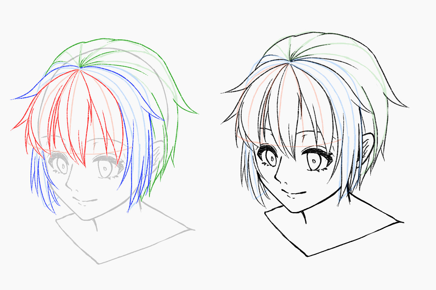 パーツ毎に毛束を描きましょう