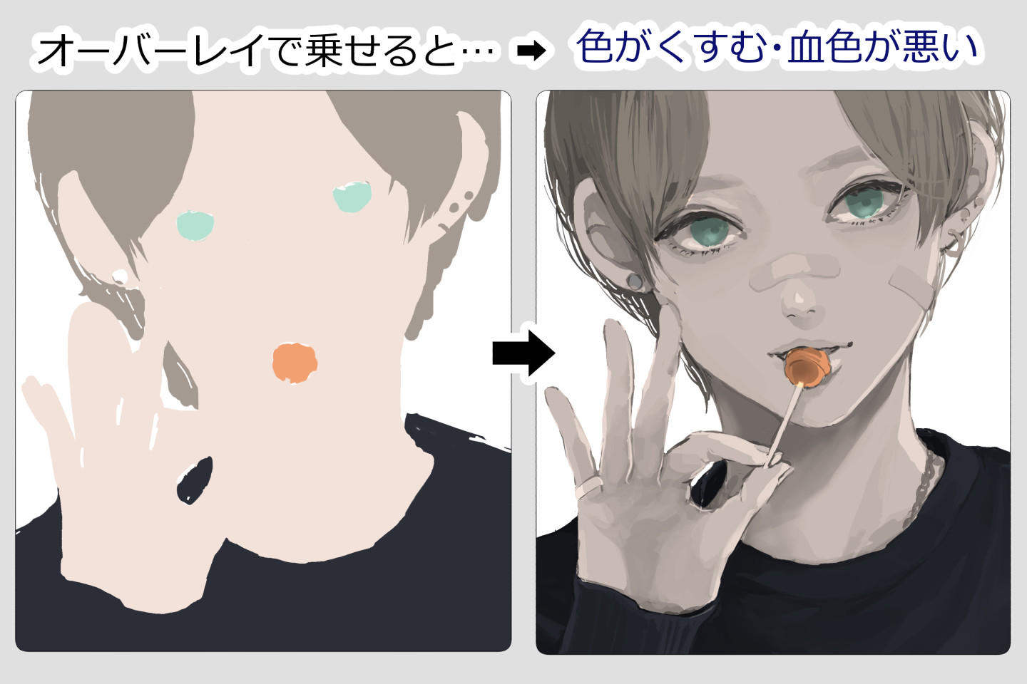 下地レイヤーを作らず発色が悪い例