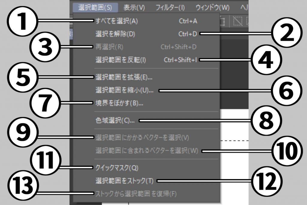 選択範囲メニューの解説