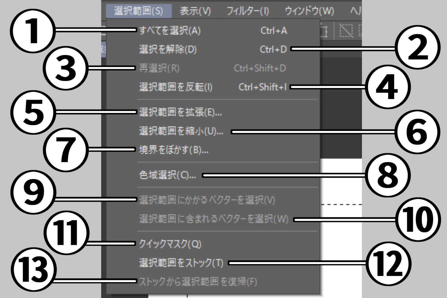 選択範囲メニューの解説
