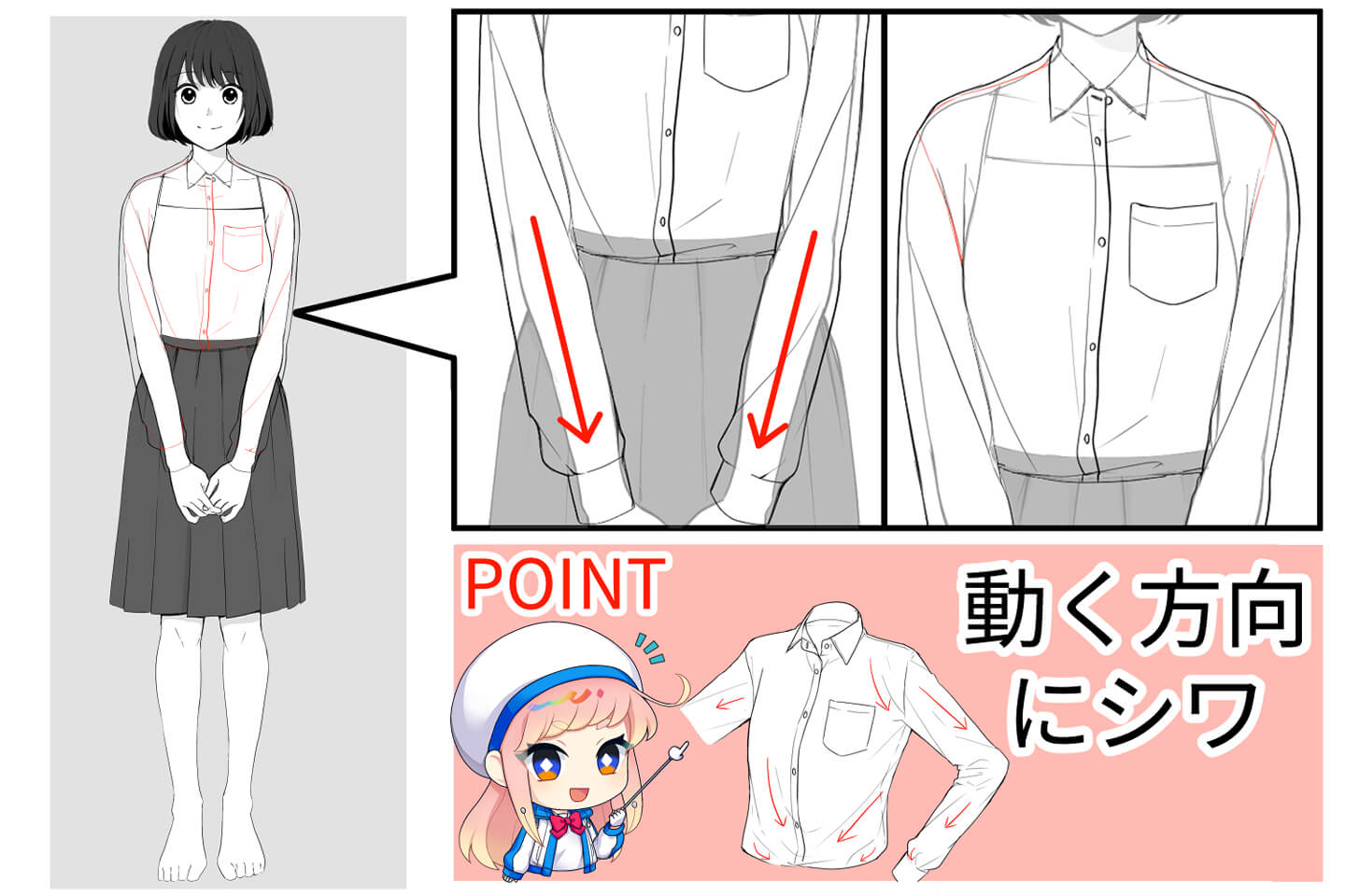 ワイシャツの細部を描きこむ解説イラスト