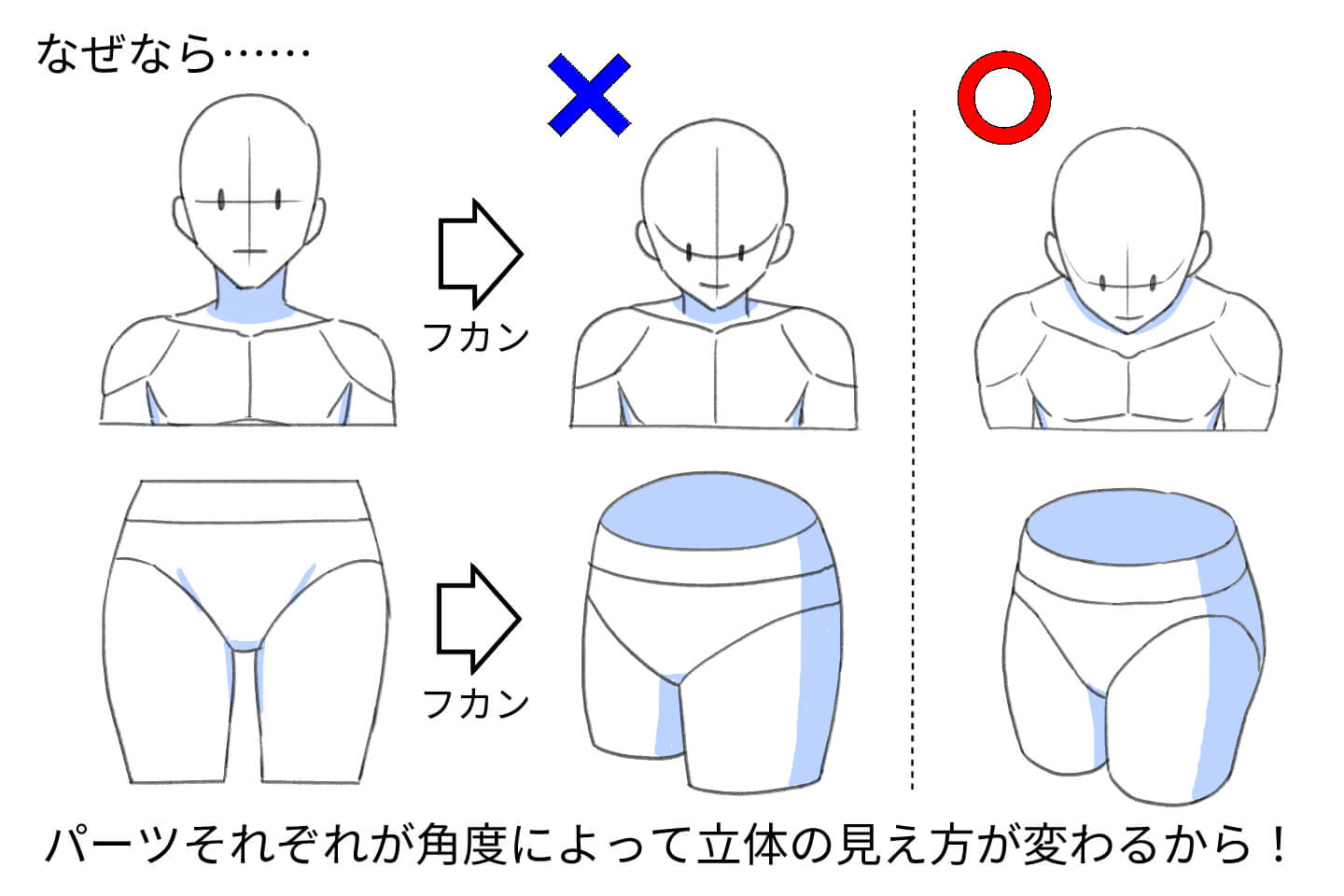 俯瞰構図は体の形が正確に描けるかが出やすい