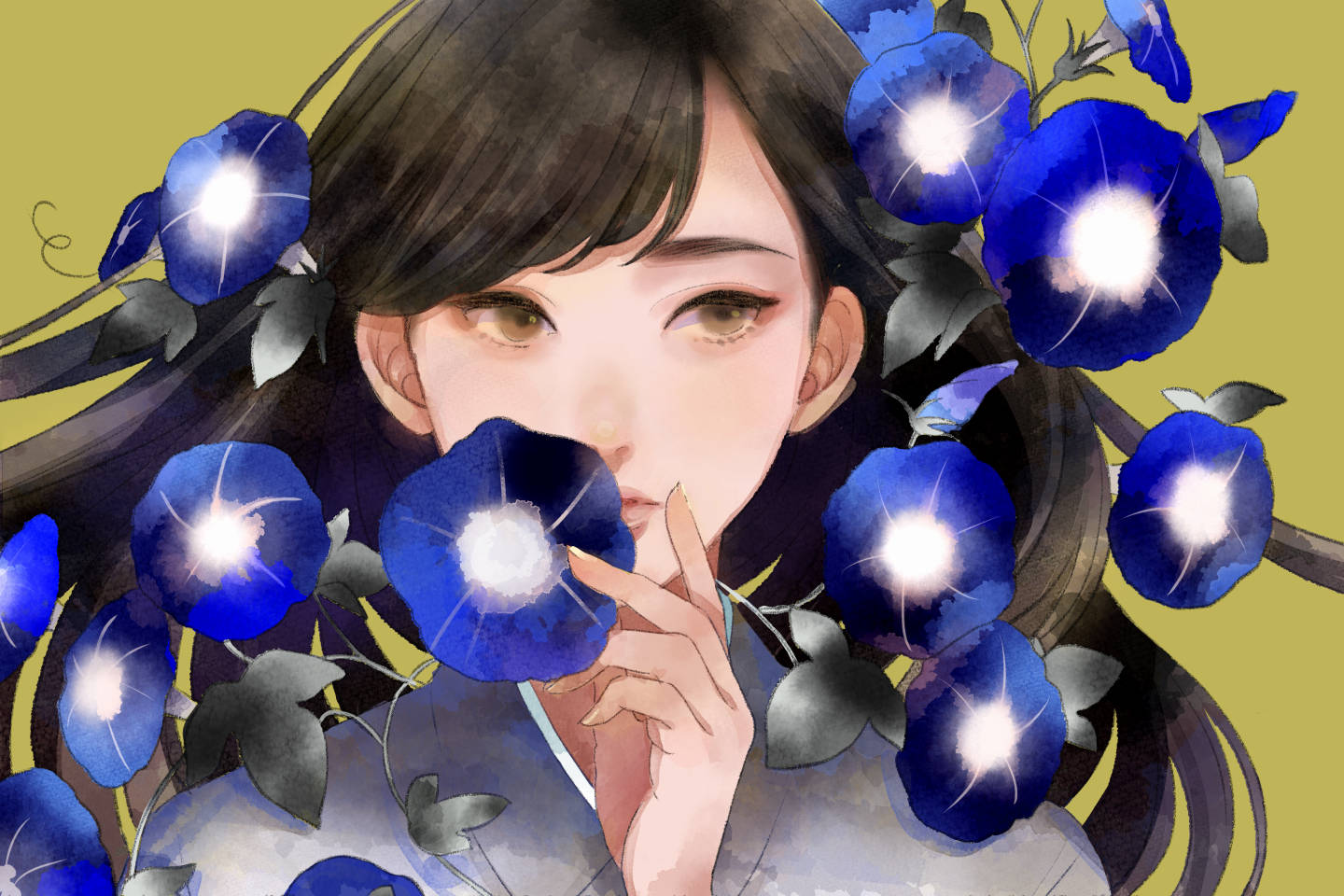 にじみ水彩ブラシで仕上げた水彩イラスト