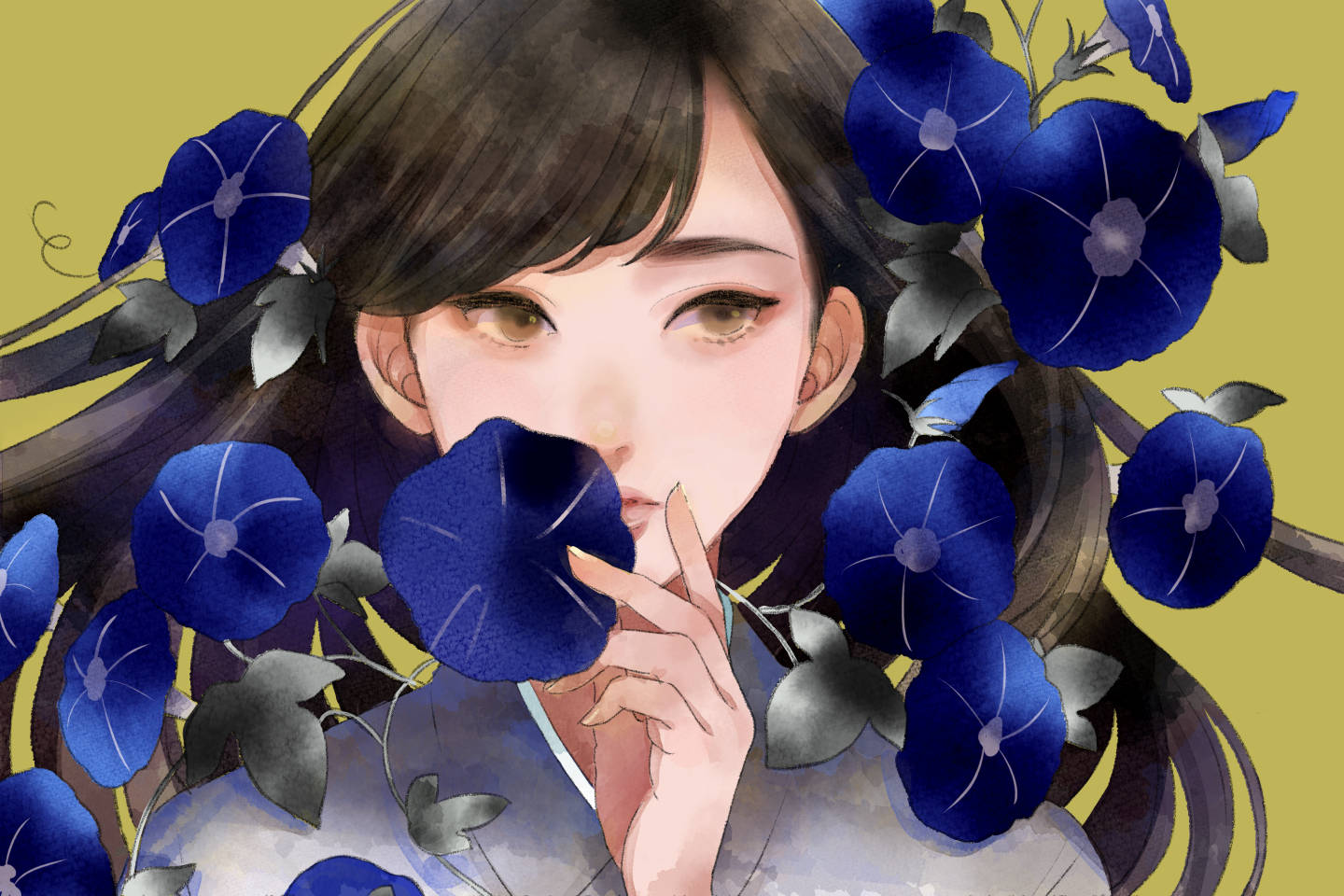 花の模様を描いた水彩イラスト