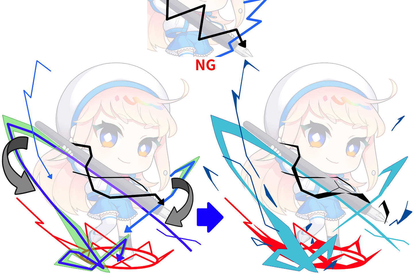 雷エフェクトのラフのNG例