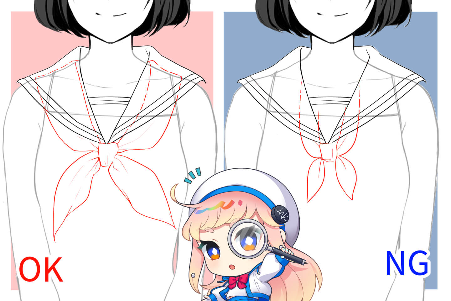 セーラー服の描き方手順２：スカーフを描こう