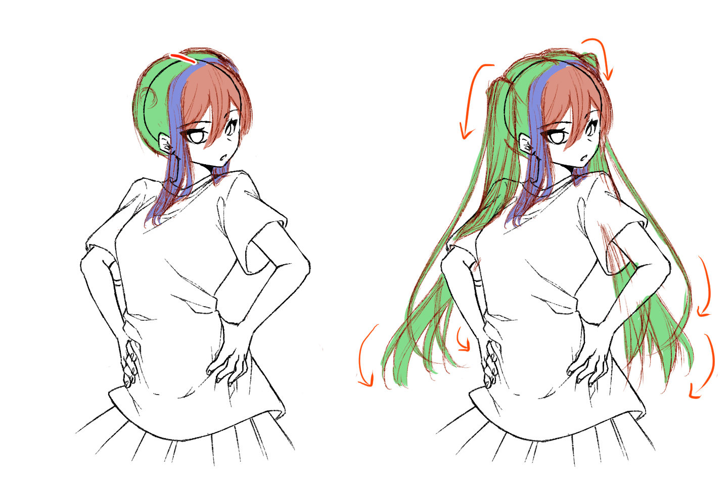 ロングヘアを描くコツ１