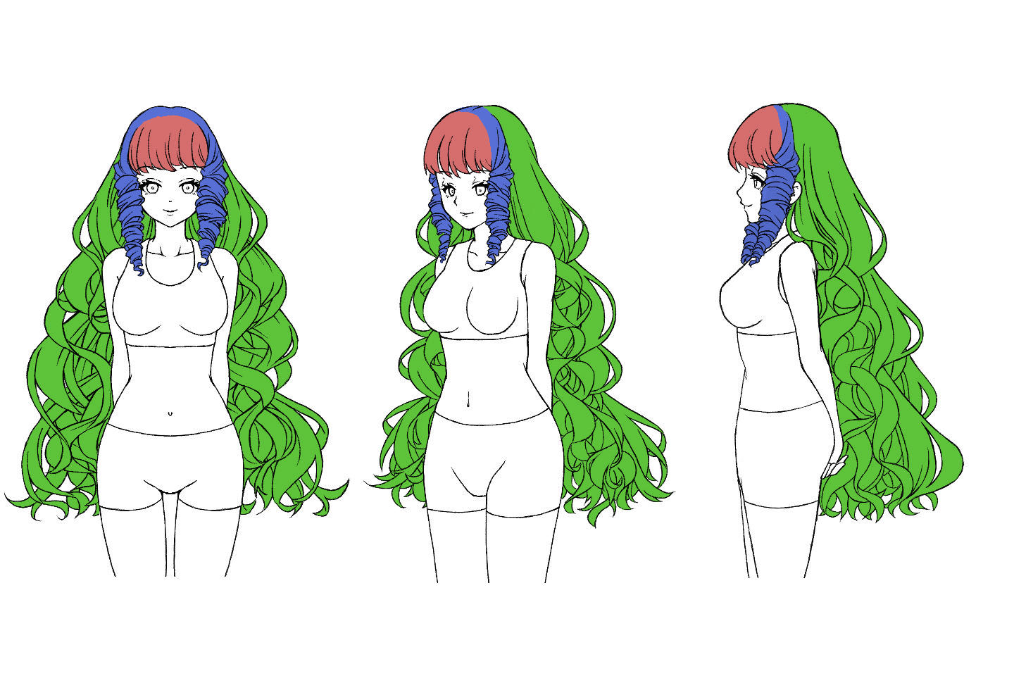 前髪、横髪、後髪のイラスト