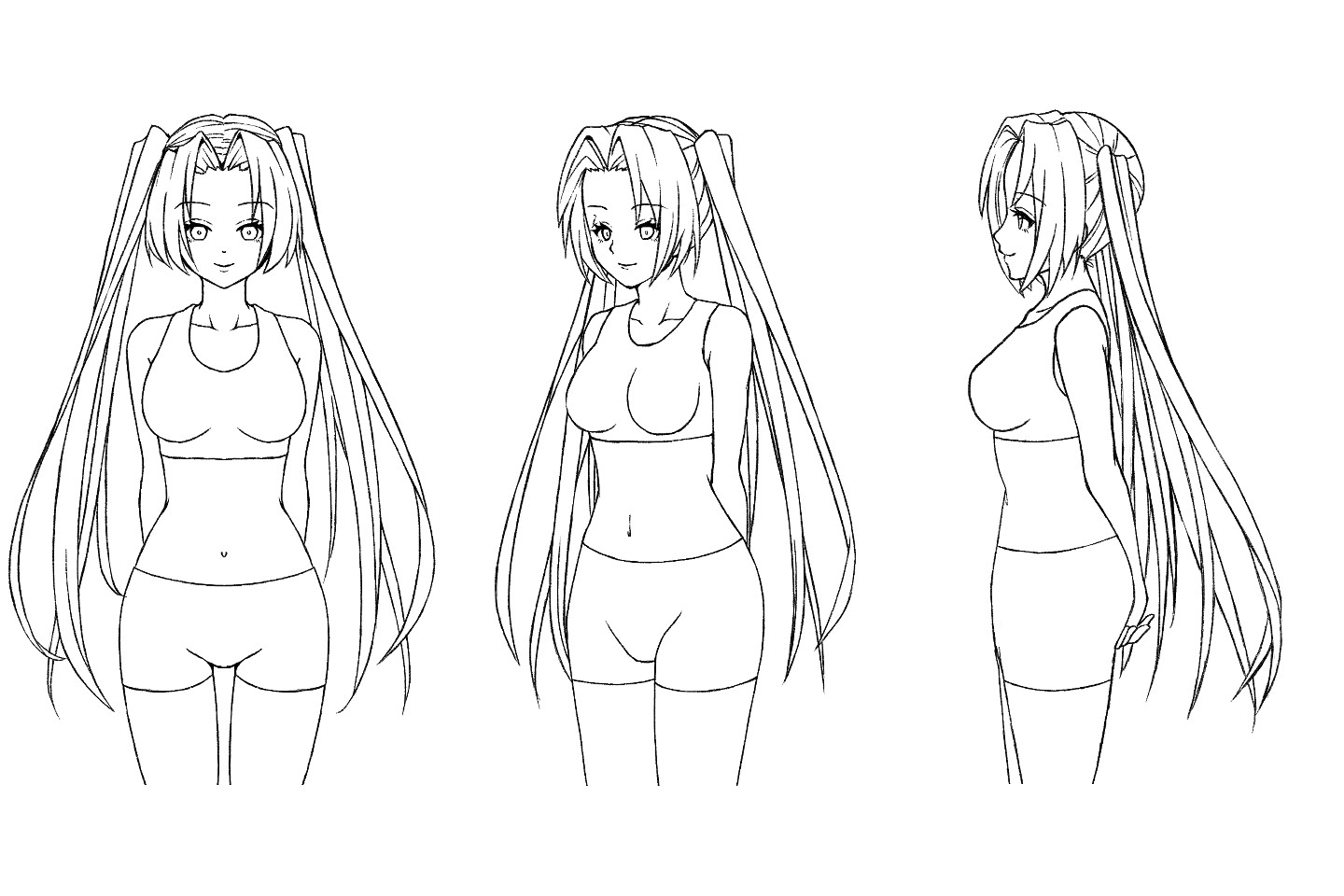 ツインテール、インテークヘアのイラスト