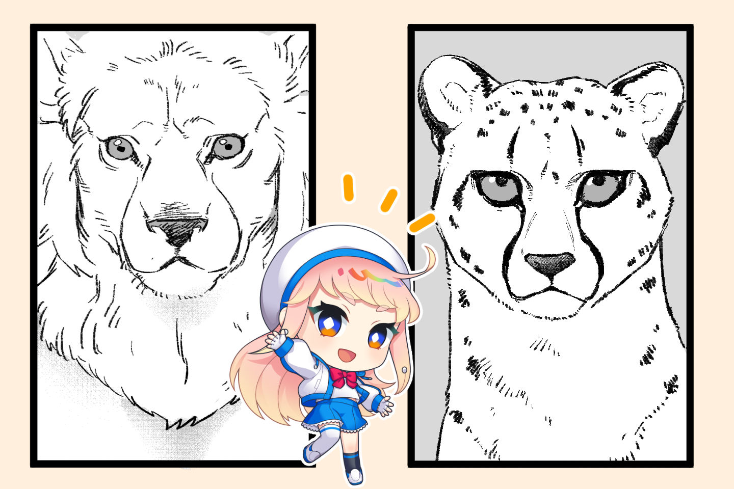 チーターとライオンの顔の比較イラスト