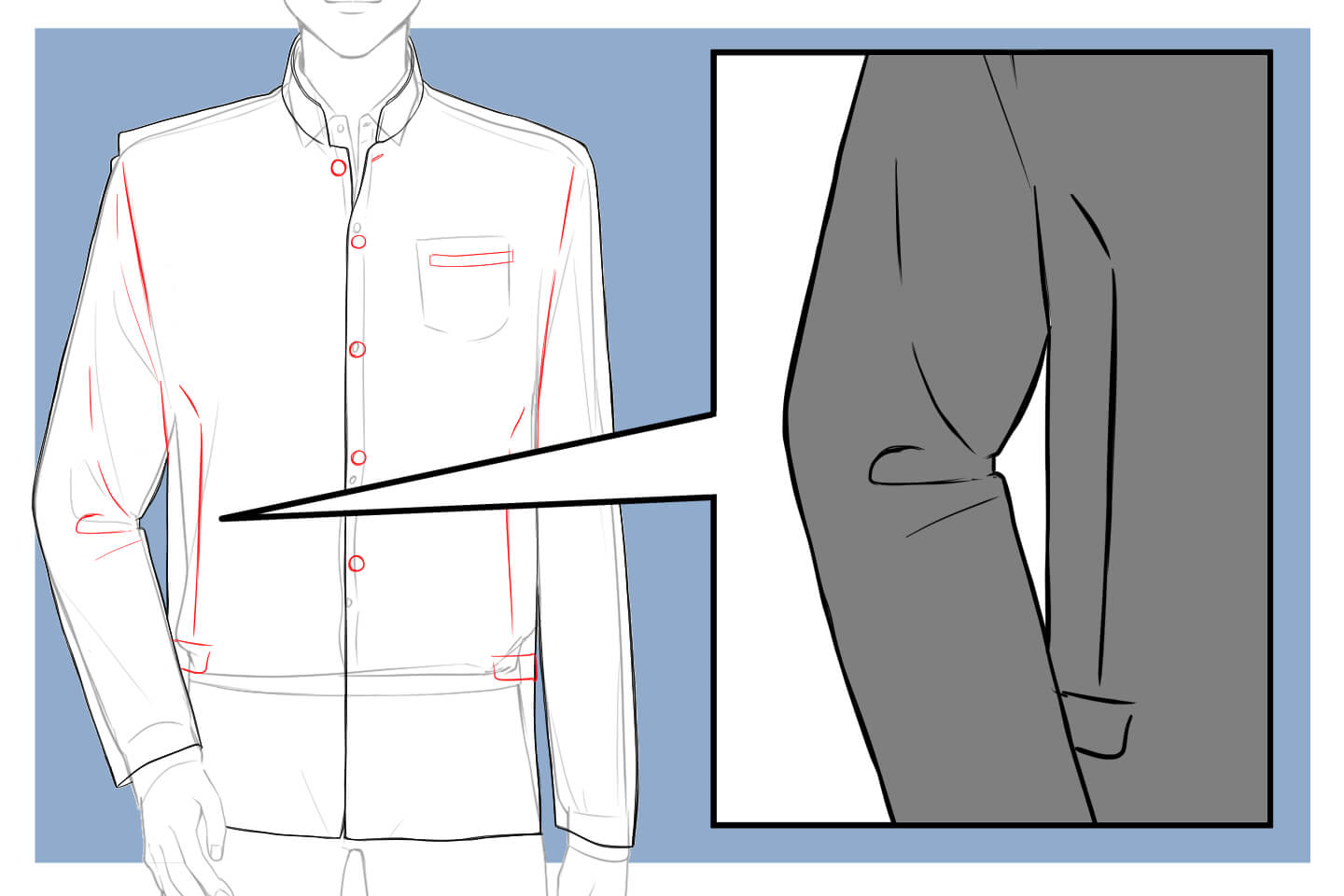 学ランのディティールを描きこむ