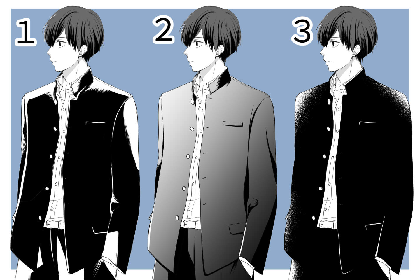 学ランのモノクロでの表現方法