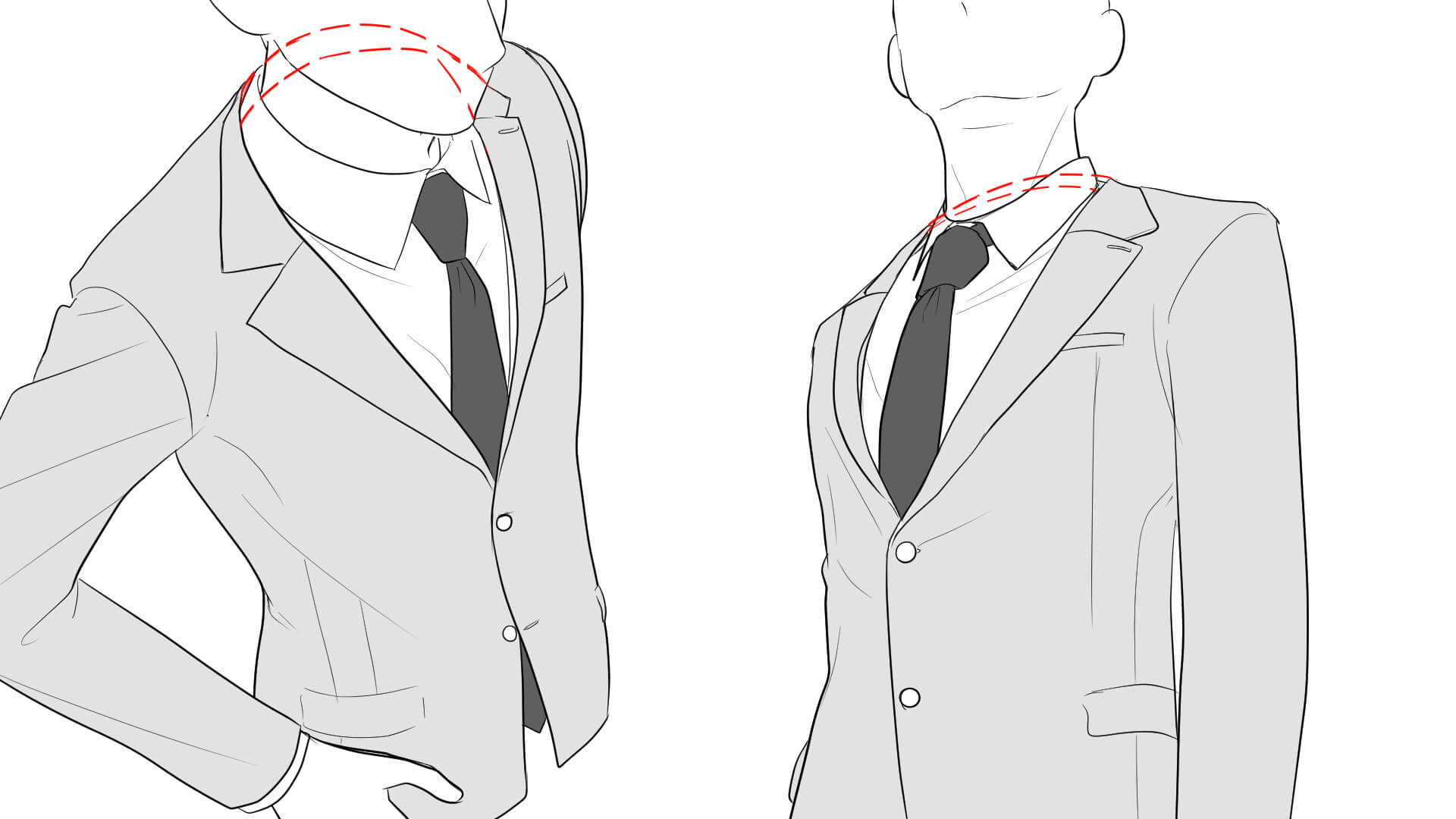 角度がついた襟の描き方