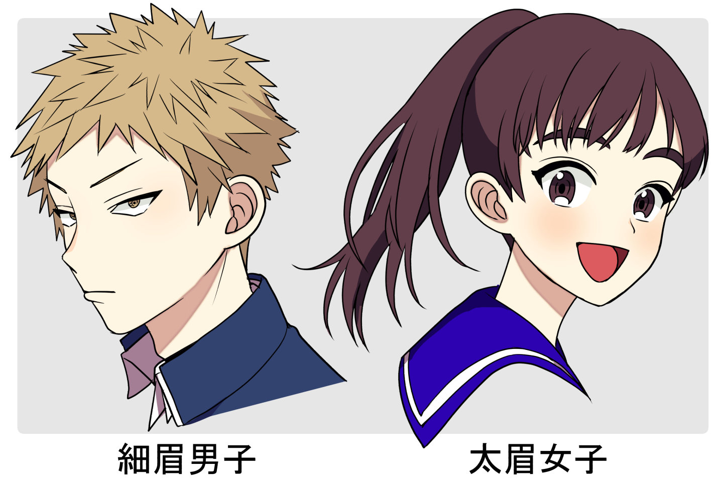 細眉・太眉の男女の印象イラスト解説