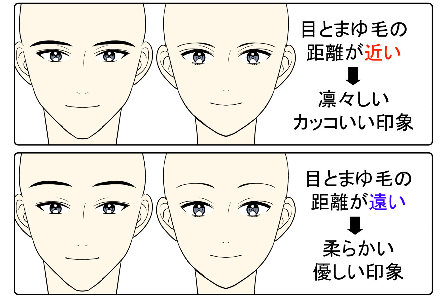 眉毛と目の距離で印象が変わる