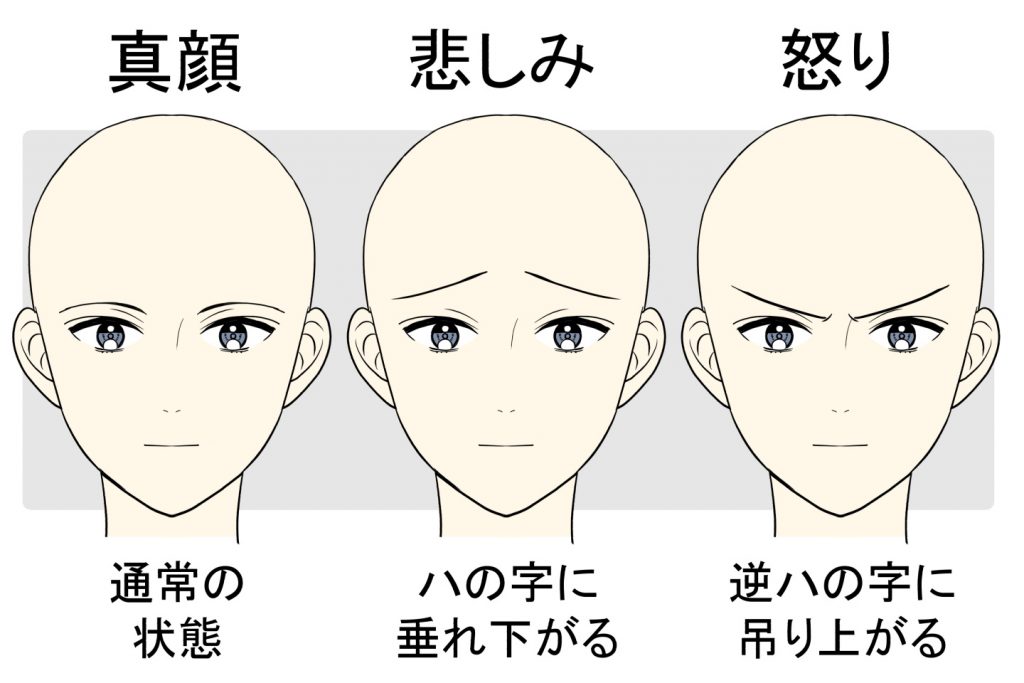 感情による眉毛の形の変化