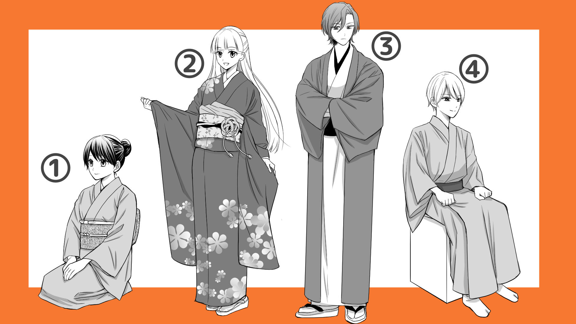 ポーズのついた着物のキャラクター