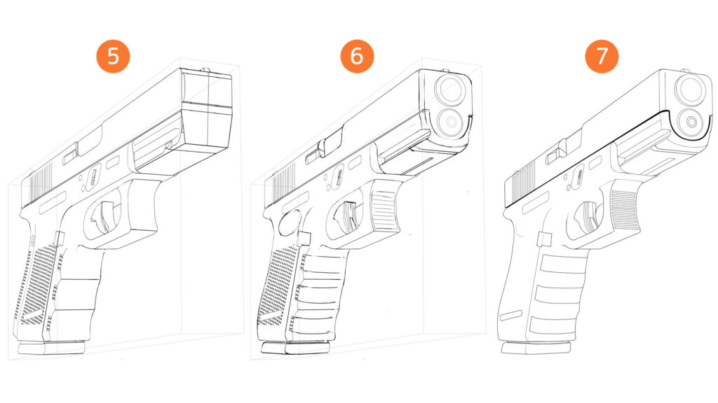 角度の付いた銃の描き方