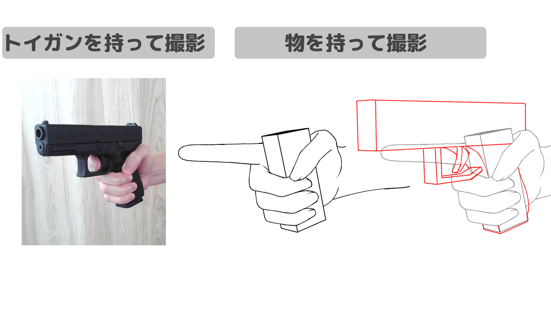 角度の付いた銃の描き方　ポイント