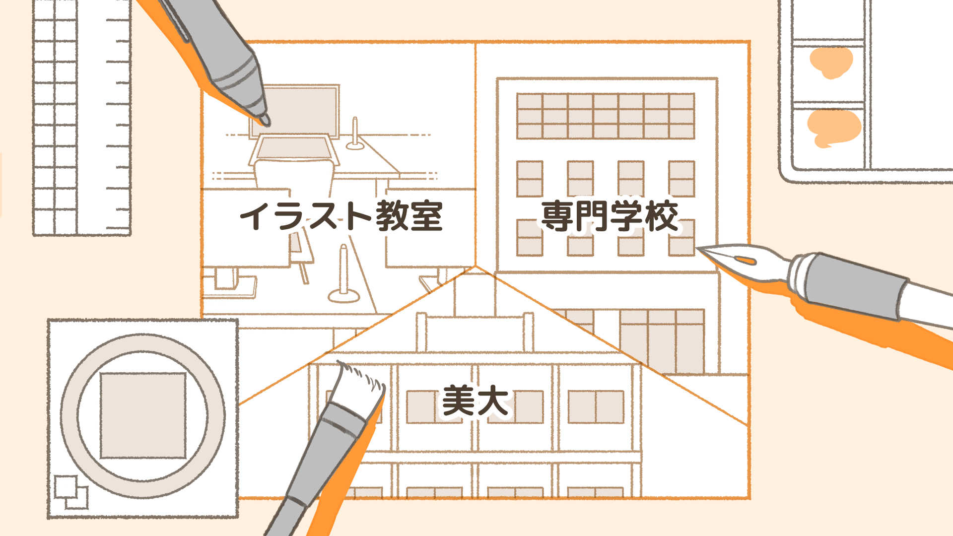 イラストを学べる学校は3つ