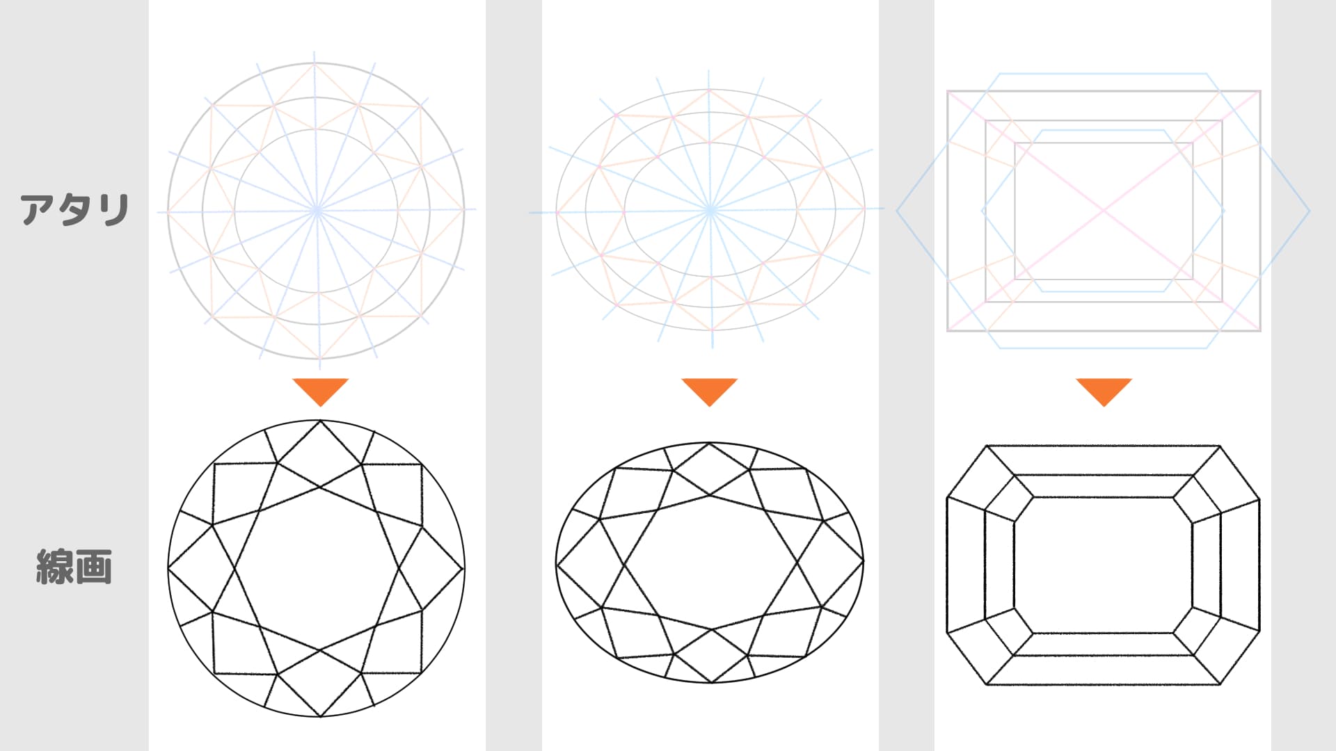 宝石のアタリの取り方と線画