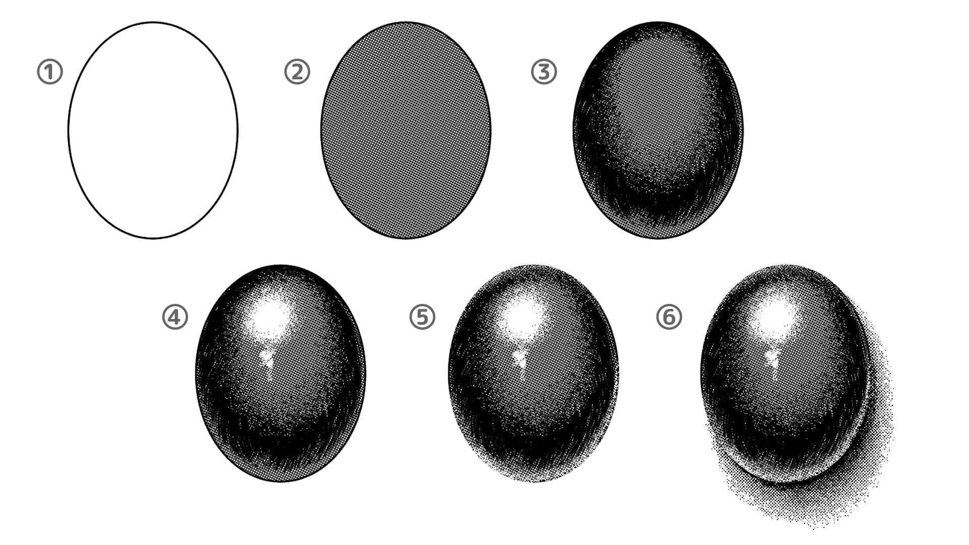 白黒の丸い宝石の描き方