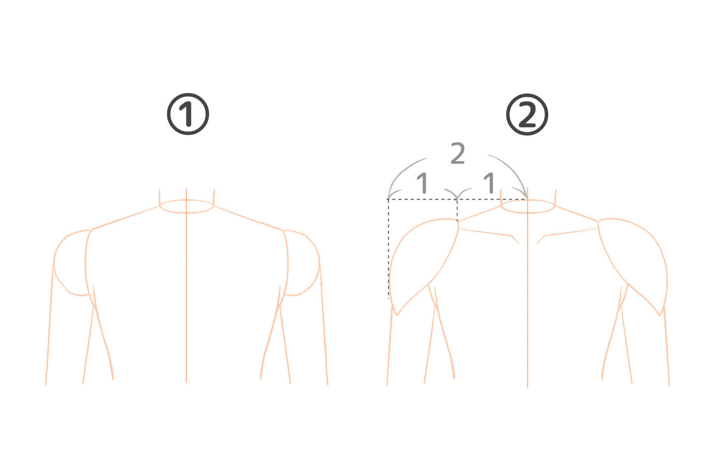 正面の肩を描いてみよう　手順1，2