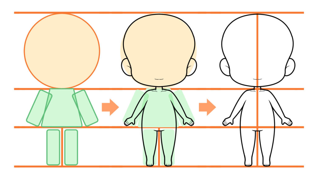 手順2:二頭身の素体を描く