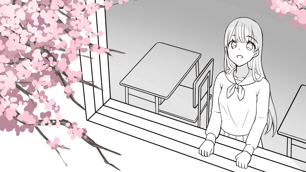 画面の端に桜を入れたイラスト