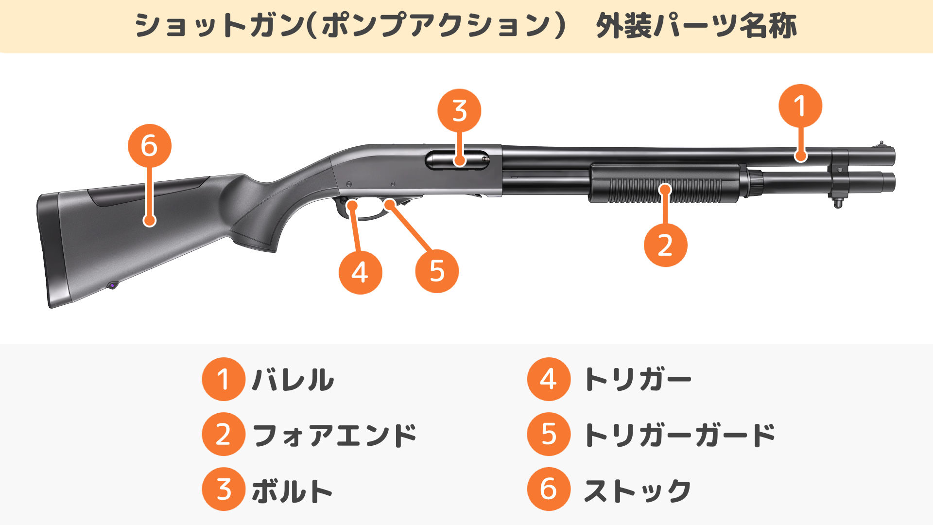 ショットガン（ポンプアクション） 外装パーツ名称