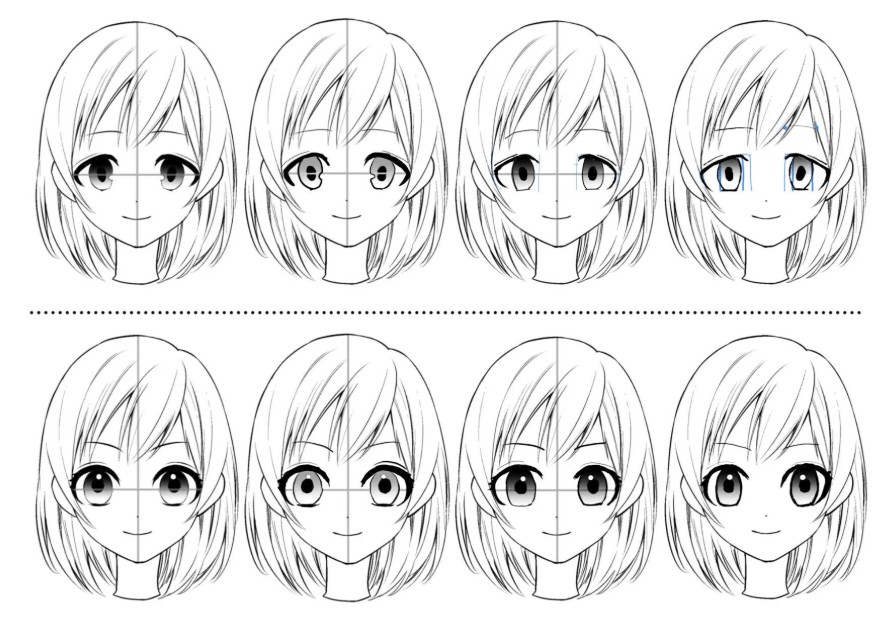 目の描き方の教材を使って、お手本をマネすることから始めるため、コツをつかみながら基礎画力を高めることができます