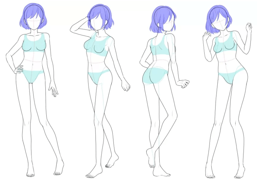さまざまなポーズの女の子の全身イラスト