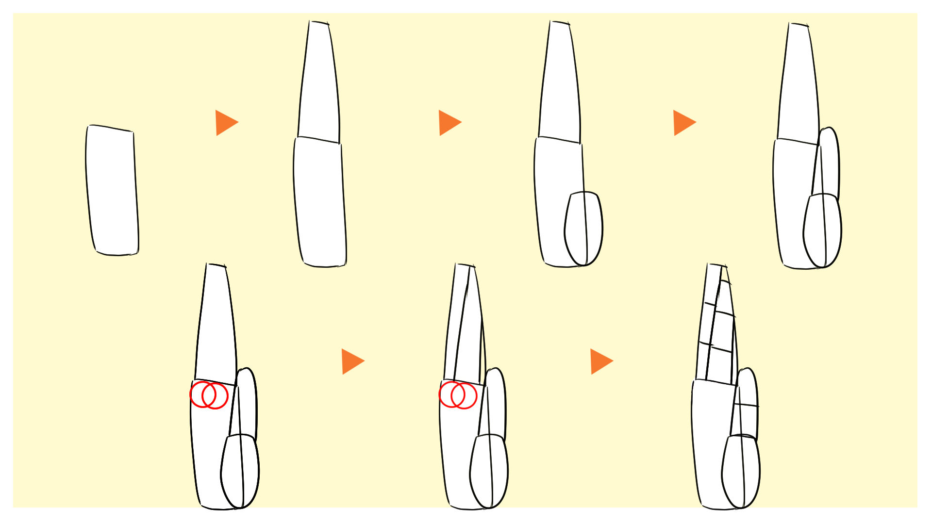 親指側から見た側面のアタリの描き方