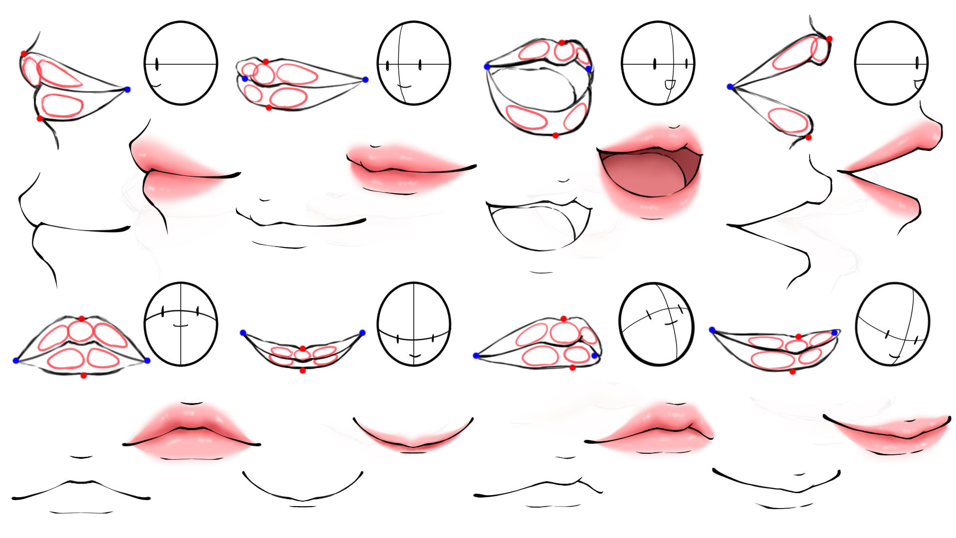 さらに様々な角度がついたときの唇の描き方