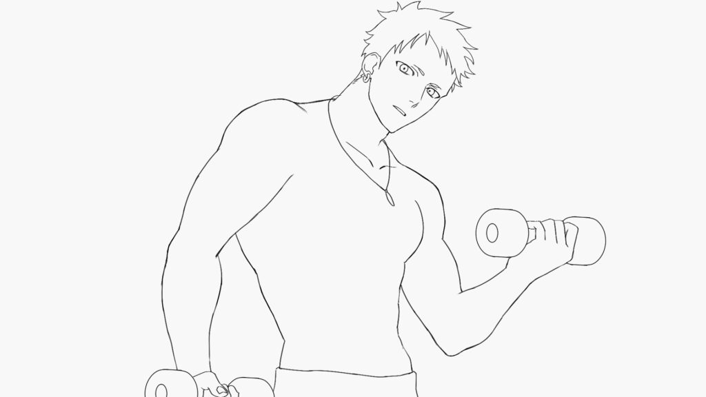 筋肉ムキムキの男性の線画