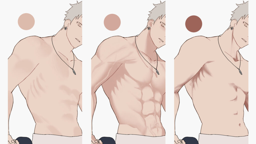 筋肉の硬い箇所と柔らかい箇所を塗り分ける