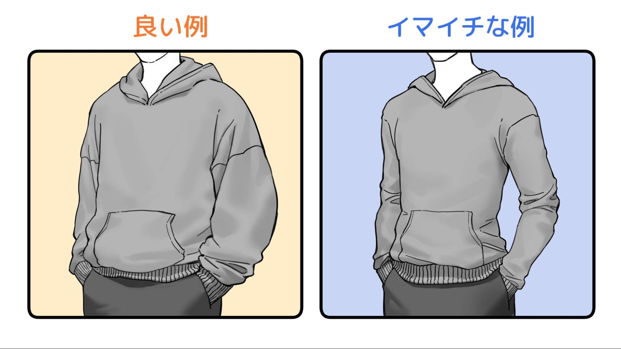 良いパーカー作画の例と悪いパーカー作画の例