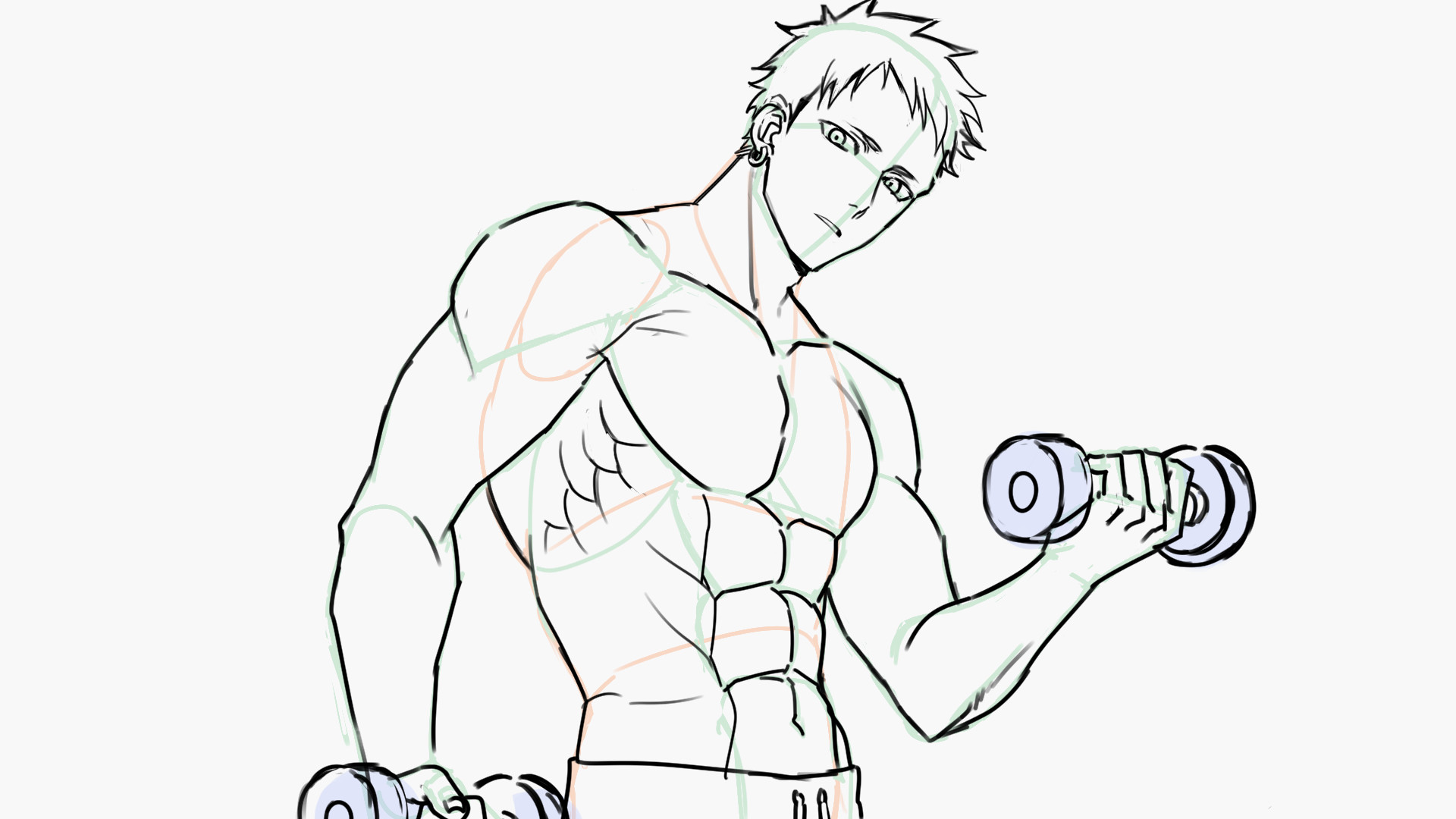 筋肉のつながるところを意識して描いた男性