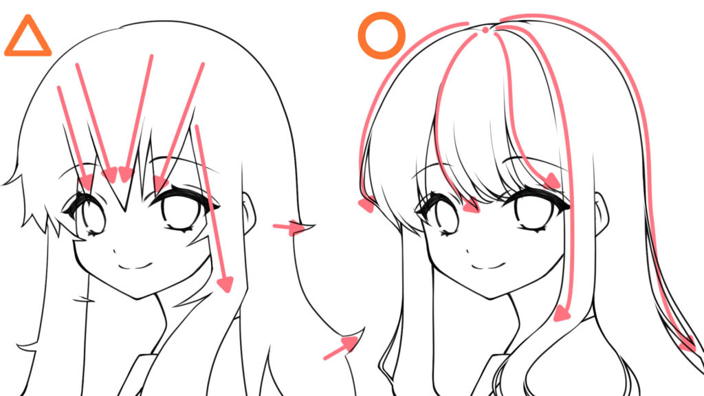 髪の毛の流れを意識しよう