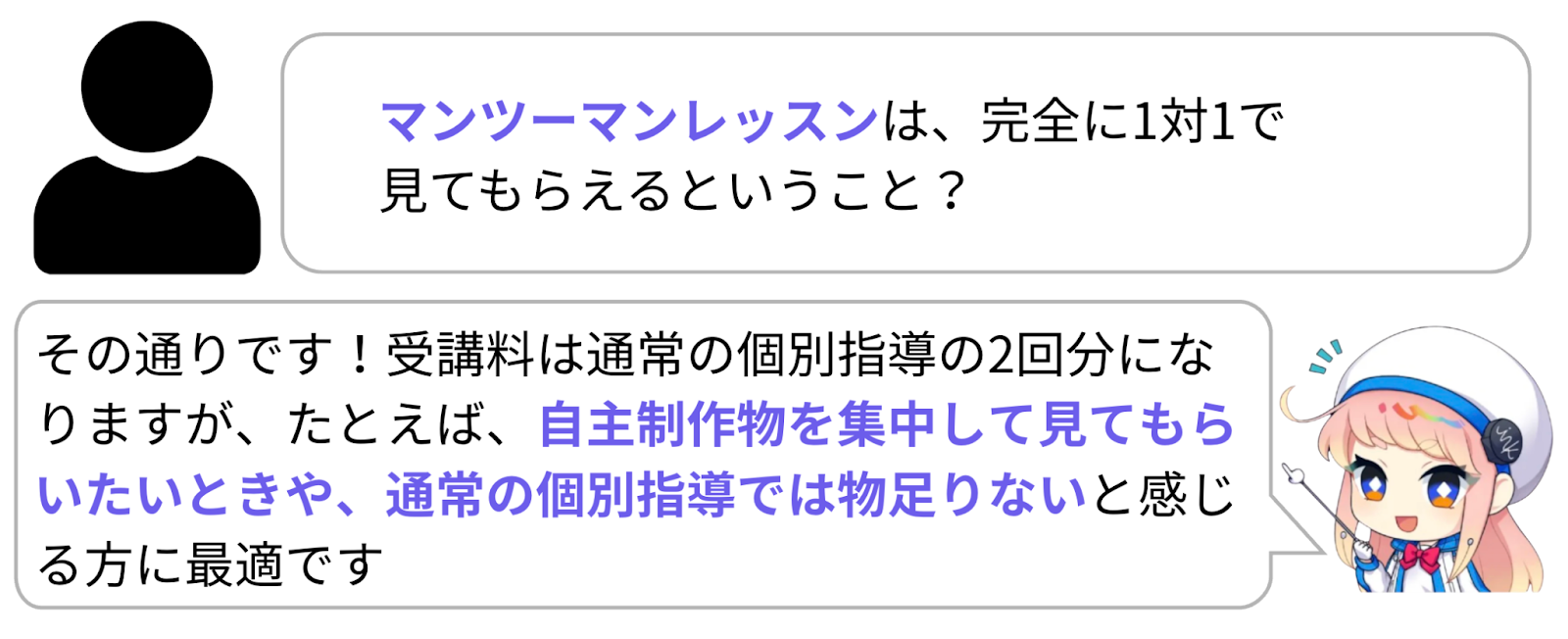 マンツーマンレッスン講師が指導するのは、あなた一人