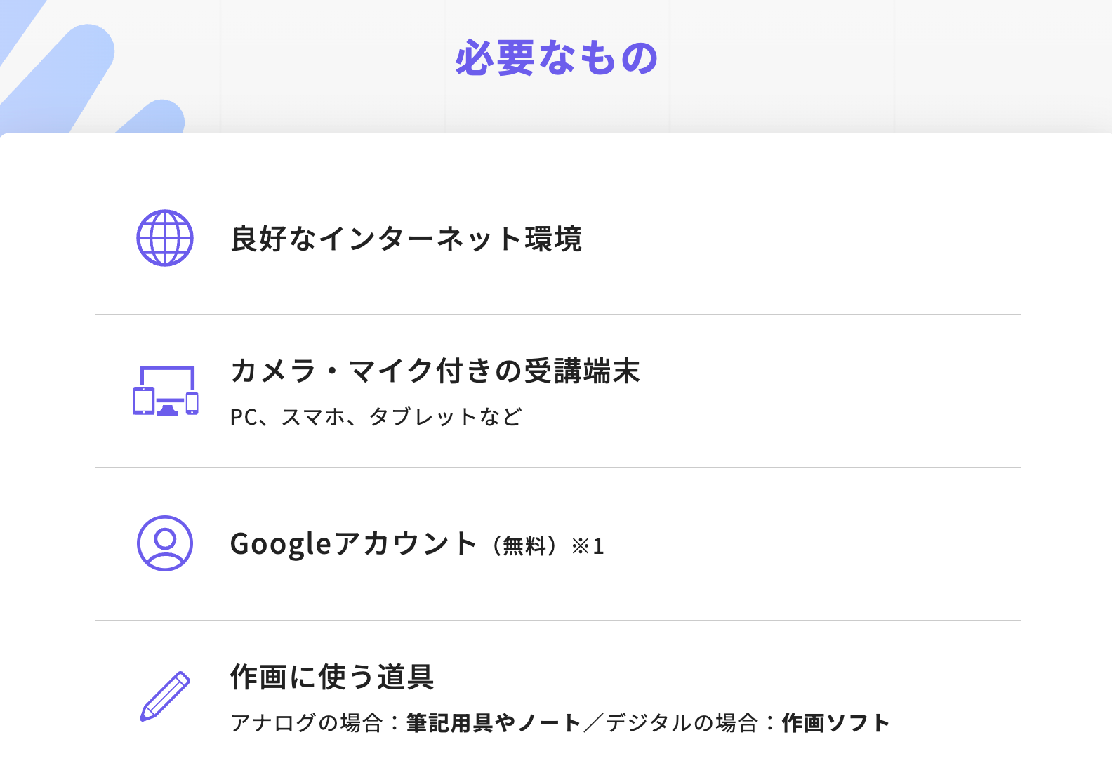オンラインレッスンに必要なもの